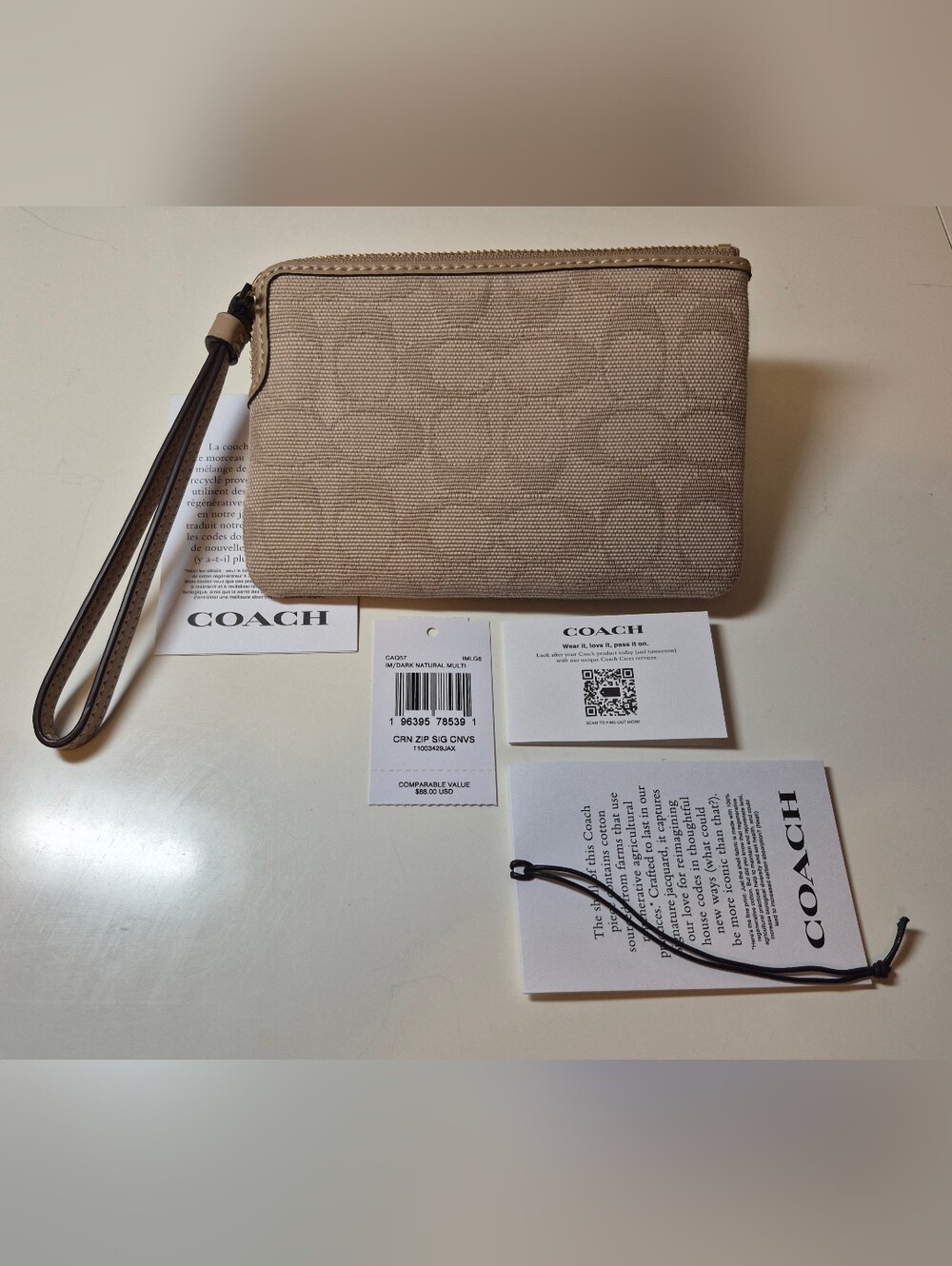 COACH Natural Canvas Zip Wristlet - Neutral Beige - Picture 5 of 7